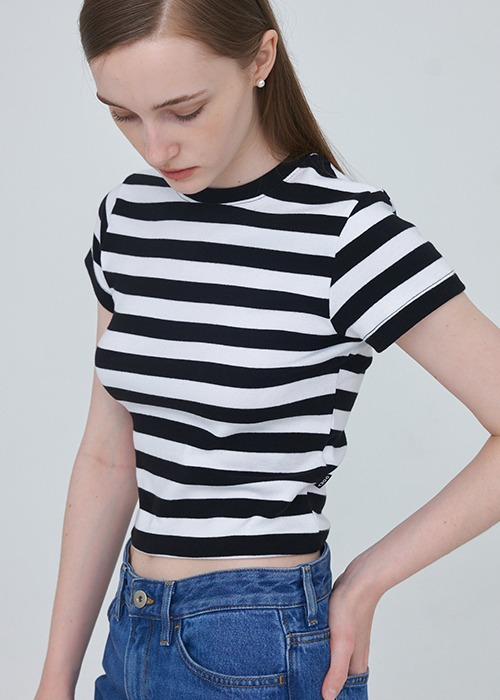 Stripe Cropped T-Shirt - Black &amp; White