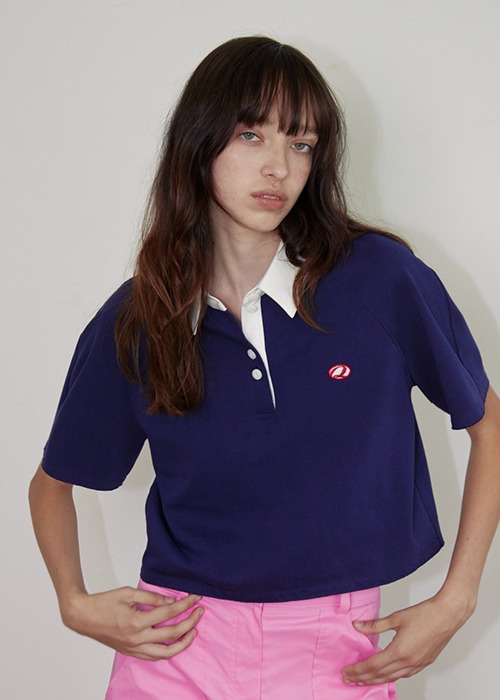 Q Cropped Rugby T-shirt - Navy
