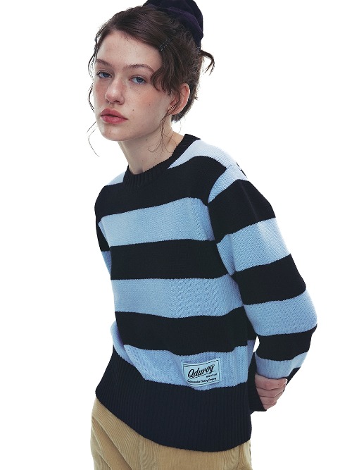 Qduroy Stripe Knit Sweater -Sky