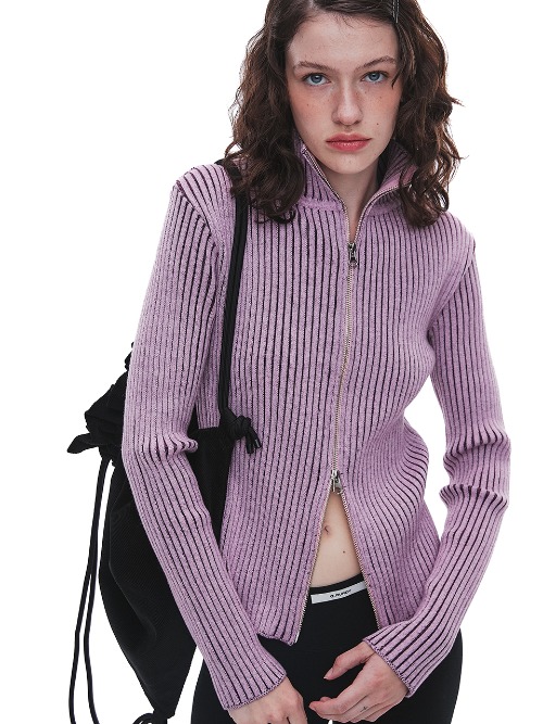 Ribbed Two-Way Zip-up Knit - Cherry